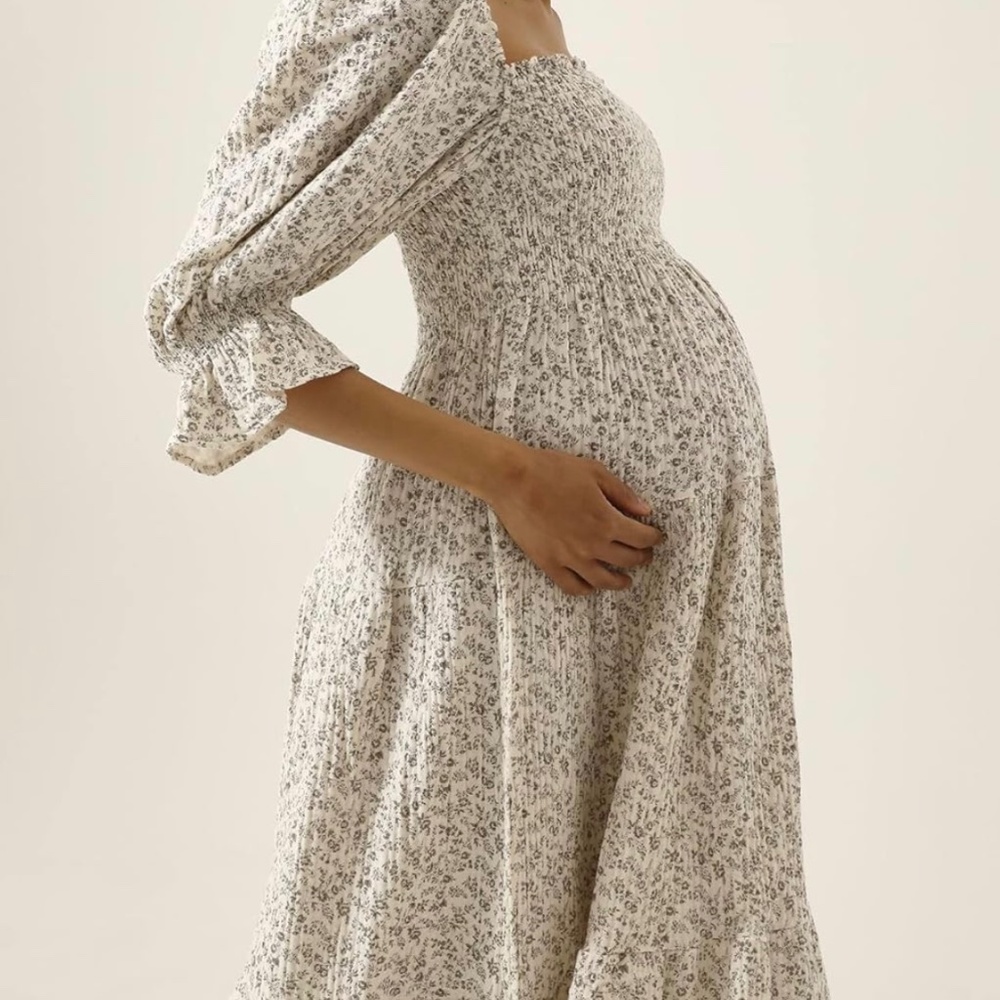 Smocked Floral Maxi Maternity Dress - Cream Floral
